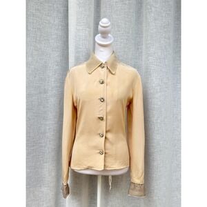 Cream silk button down rhinestone buttons blouse